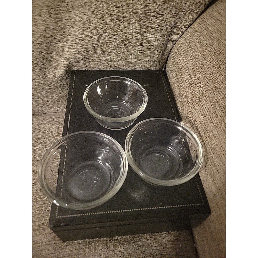 Vtg Anchor Hocking 6-Ounce Glass Custard Cups, Set of 3 Dessert Ramekin USA